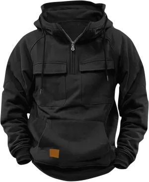 Lmdudan Mens Quarter Zip Pullover Hoodies with Cargo Pockets Tactical Hooded Sweatshirt Vintage Jacket Coats 2024 Fall Winter