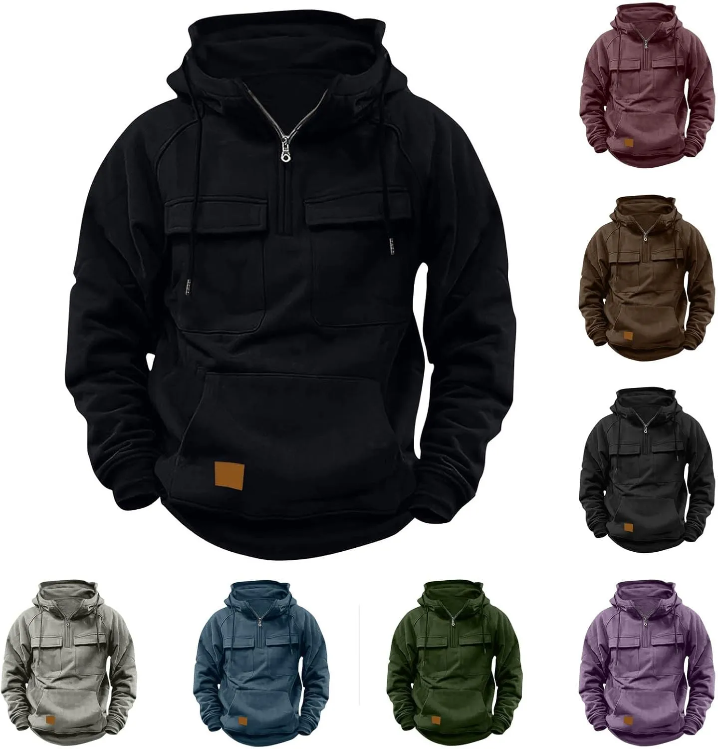 Lmdudan Mens Quarter Zip Pullover Hoodies with Cargo Pockets Tactical Hooded Sweatshirt Vintage Jacket Coats 2024 Fall Winter