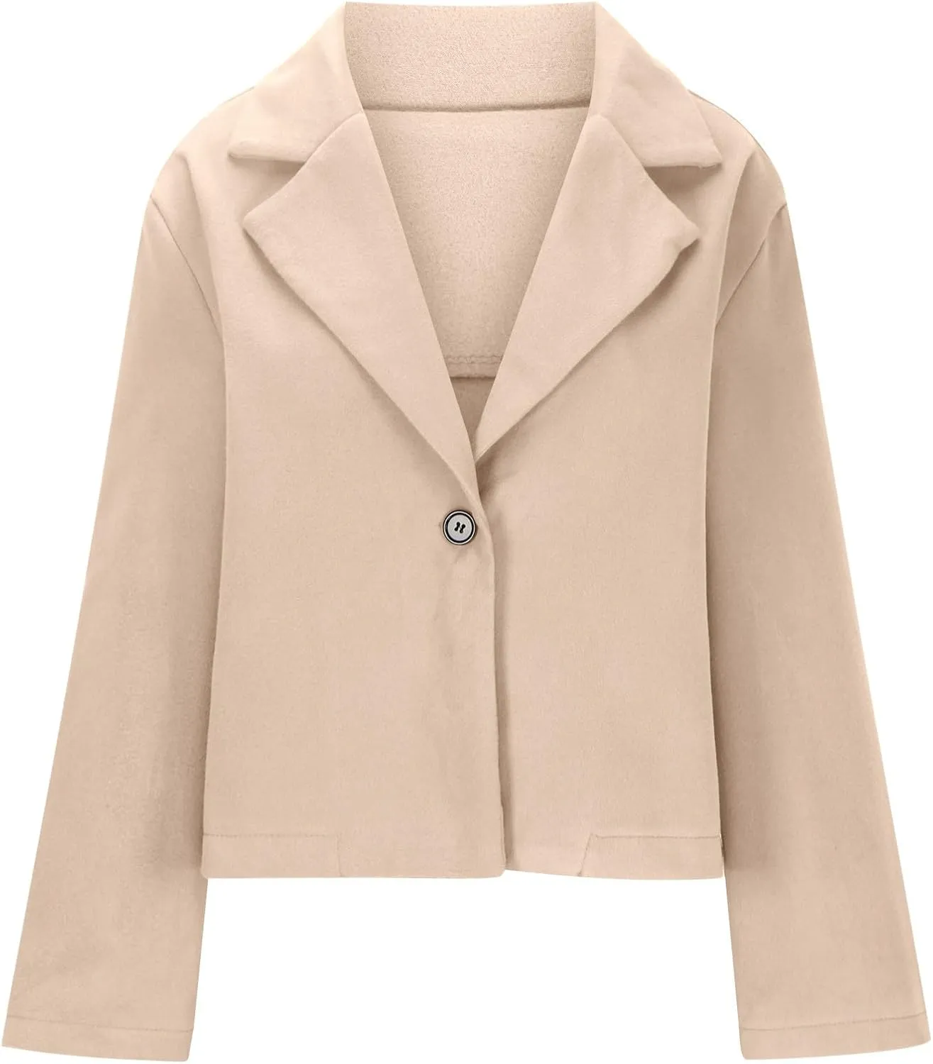 Lmdudan Women Wool Blend Cropped Pea Coats Single Breasted Notched Lapel Long Sleeve Jacket Casual Button Down Trench Coat