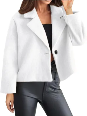 Lmdudan Women Wool Blend Cropped Pea Coats Single Breasted Notched Lapel Long Sleeve Jacket Casual Button Down Trench Coat