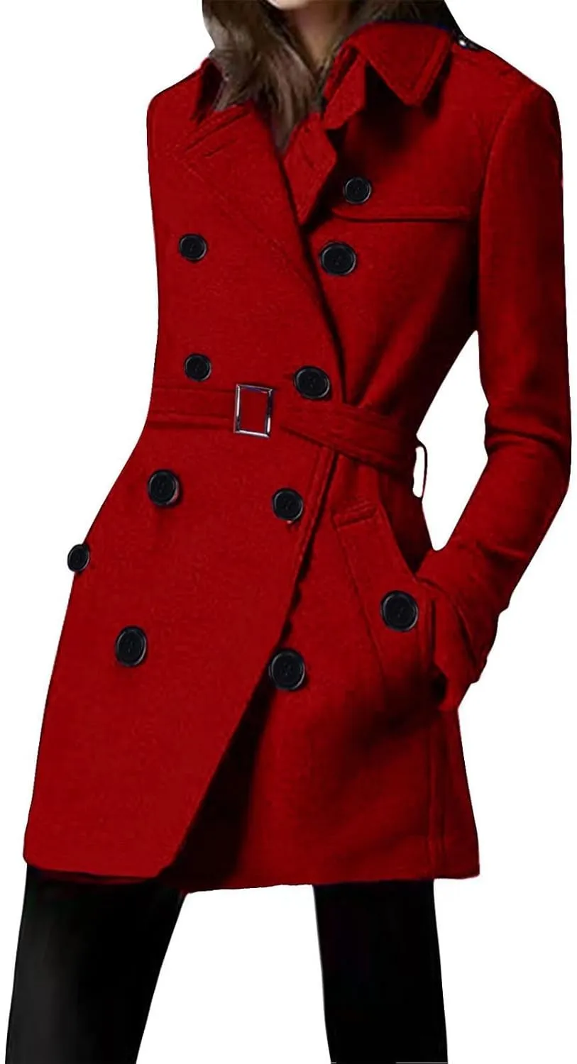 Lmdudan Women's Oversized Trench Coat Long Double Breasted Peacoat Outerwear Knee Length Loose Jacket Coats with Pockets