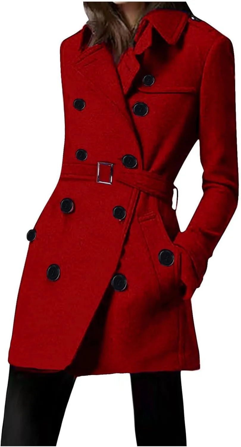 Lmdudan Women's Oversized Trench Coat Long Double Breasted Peacoat Outerwear Knee Length Loose Jacket Coats with Pockets