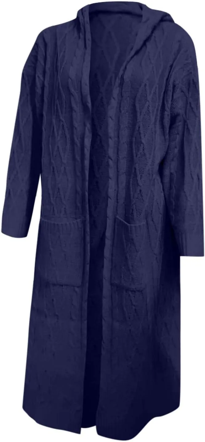 Long Cardigan Sweaters for Women Cardigan for Women with Hood Plus Size Long Sleeve Cable Knit Cardigan Outwear