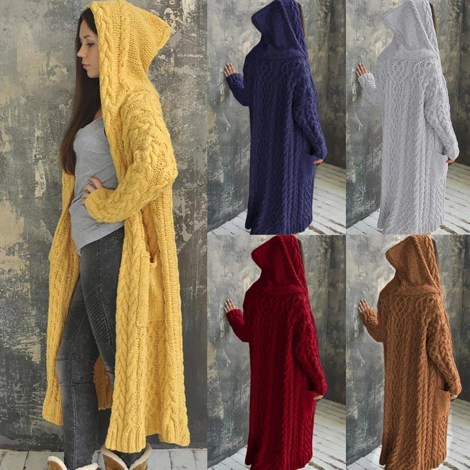 Long Cardigan Sweaters for Women Cardigan for Women with Hood Plus Size Long Sleeve Cable Knit Cardigan Outwear