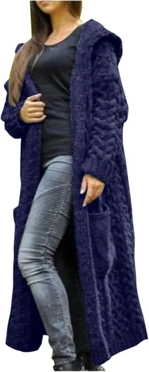 Long Cardigan Sweaters for Women Cardigan for Women with Hood Plus Size Long Sleeve Cable Knit Cardigan Outwear