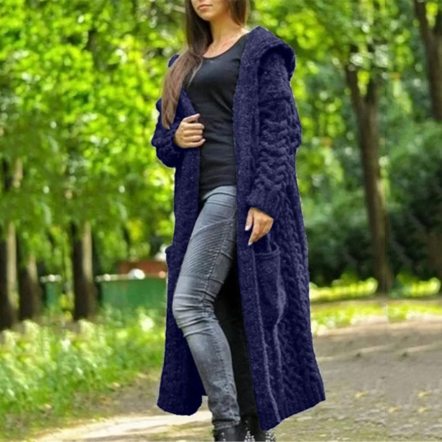 Long Cardigan Sweaters for Women Cardigan for Women with Hood Plus Size Long Sleeve Cable Knit Cardigan Outwear