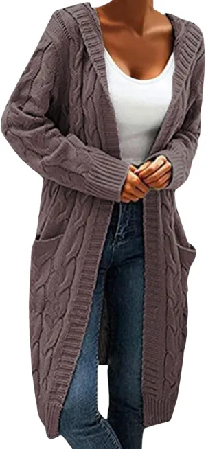 Long Cardigan Sweaters for Women Trendy Chunky Cable Knit Cardigans Open Front Long Sleeve Sweater Coat Outerwear