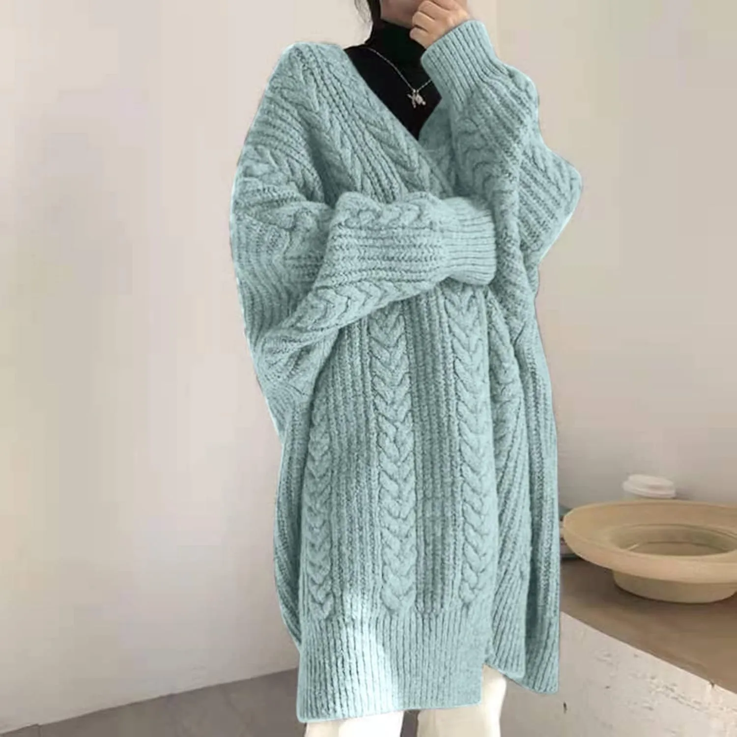 Long Chunky Cardigan Sweaters for Women 2022 Fashion Solid Oversized Slouchy Cable Knitted Open Front Sweater Coat