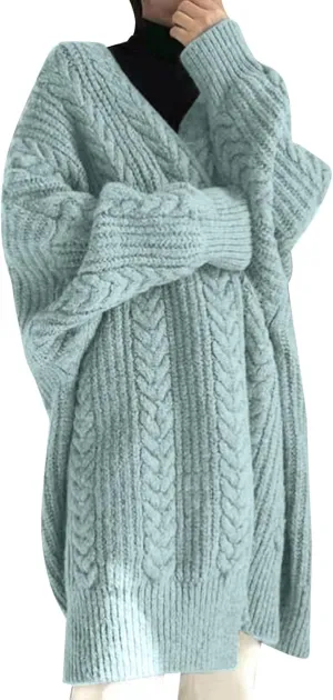 Long Chunky Cardigan Sweaters for Women 2022 Fashion Solid Oversized Slouchy Cable Knitted Open Front Sweater Coat
