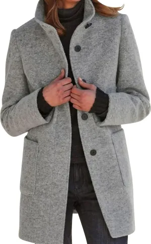 Long Pea Coats for Women Oversized Stand Collar Single Breasted Thicken Blazer Wool Blend Peacoat Jacket with Pockets