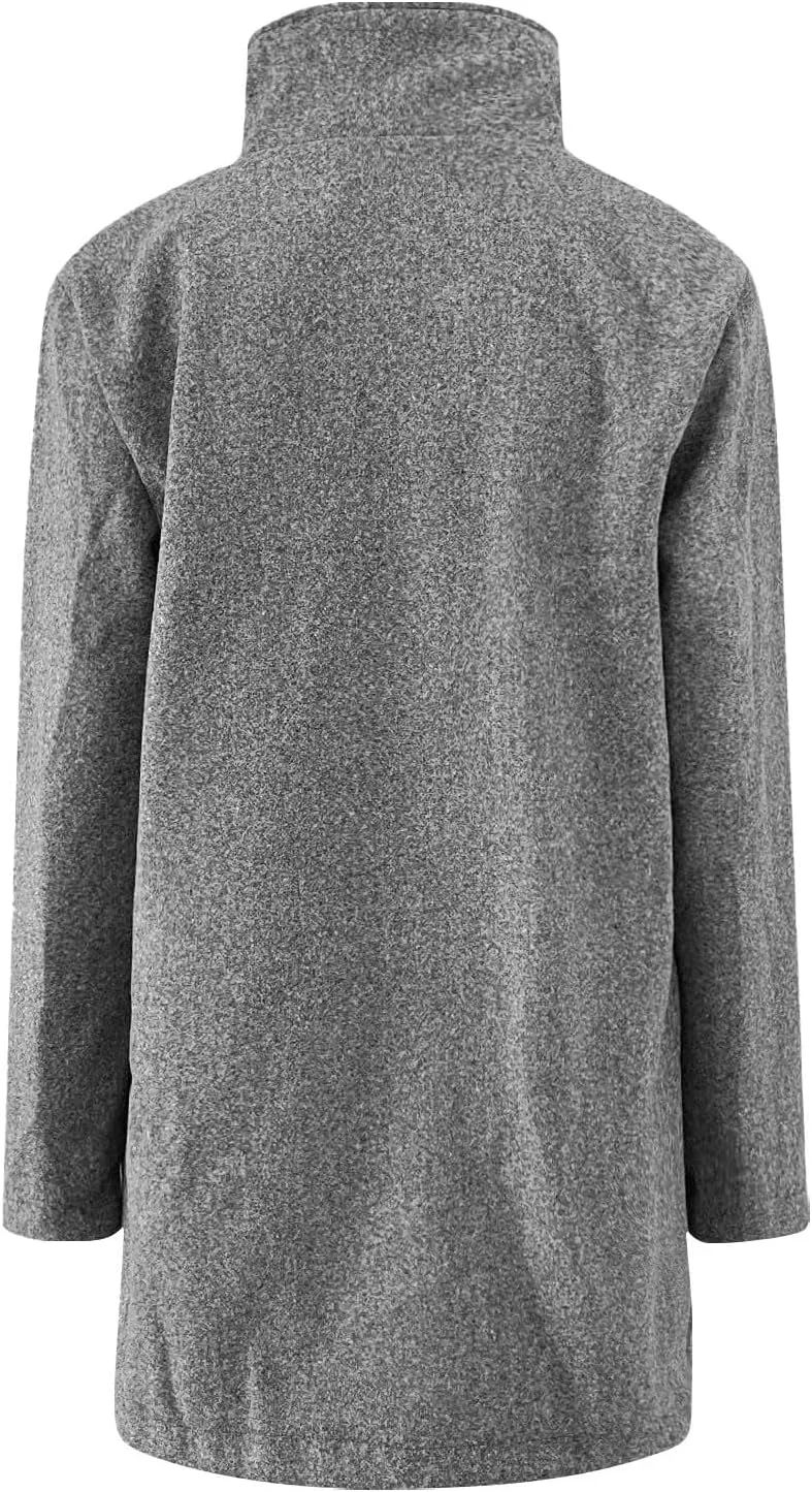 Long Pea Coats for Women Oversized Stand Collar Single Breasted Thicken Blazer Wool Blend Peacoat Jacket with Pockets