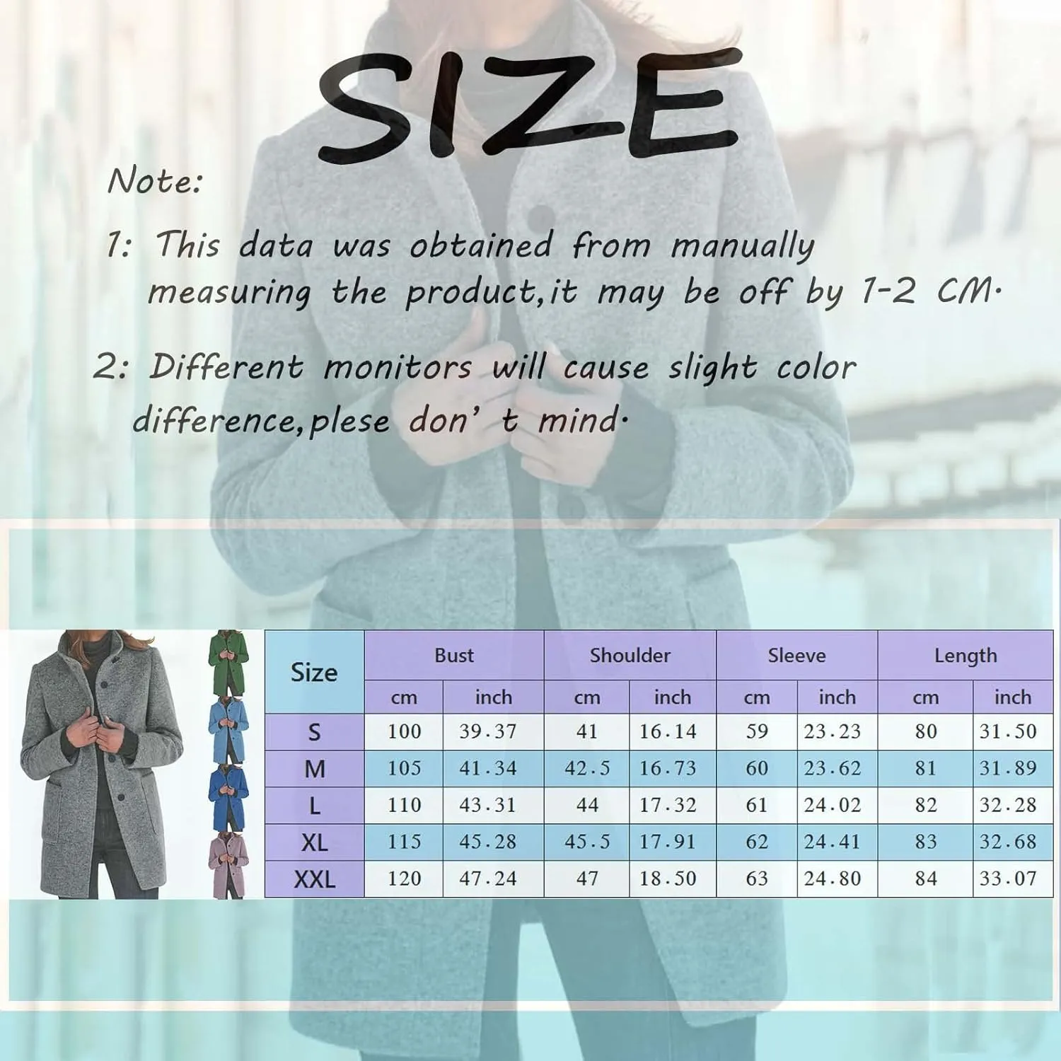 Long Pea Coats for Women Winter Stand Collar Single Breasted Wool Coats Wool Blend Peacoat Thicken Blazer Jacket