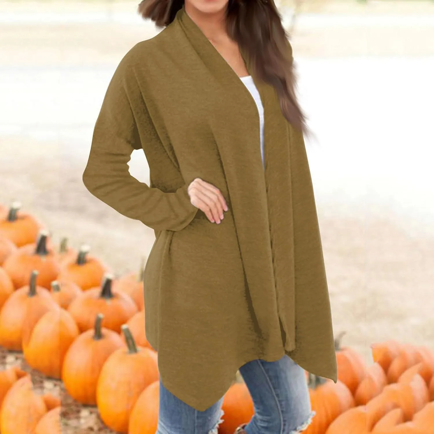 Long Sleeve Cardigan for Women Trendy Open Front Kimono Sweatshrits with Pockets Elastic Loose Fit Tunic Shirts