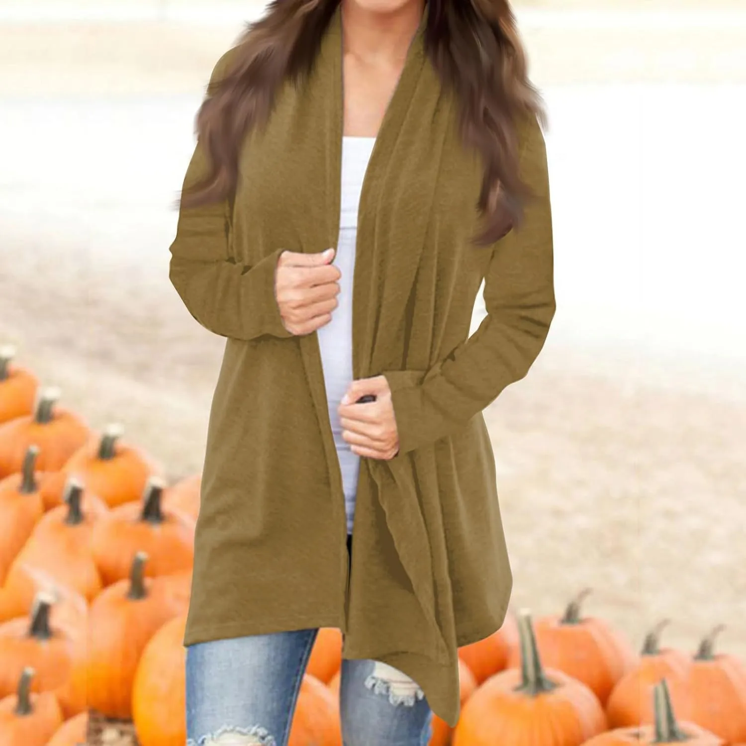 Long Sleeve Cardigan for Women Trendy Open Front Kimono Sweatshrits with Pockets Elastic Loose Fit Tunic Shirts
