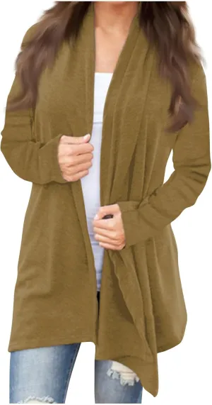 Long Sleeve Cardigan for Women Trendy Open Front Kimono Sweatshrits with Pockets Elastic Loose Fit Tunic Shirts