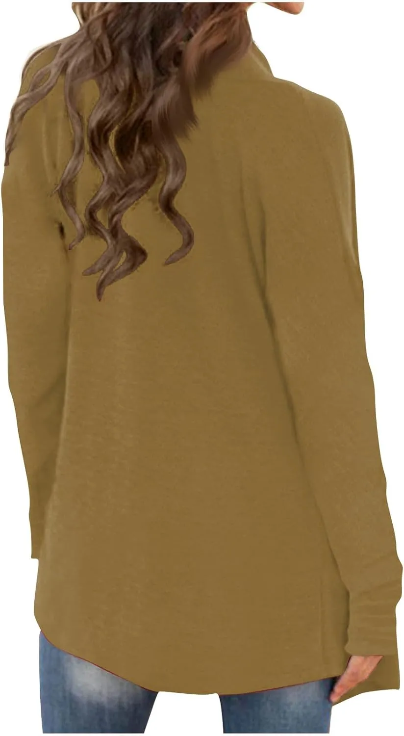 Long Sleeve Cardigan for Women Trendy Open Front Kimono Sweatshrits with Pockets Elastic Loose Fit Tunic Shirts