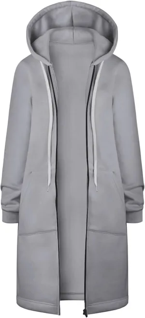 Long Sleeve Hoodies for Women Mid Length Solid Fleece Sweater Lightweight Zip Up Sweatshirts with Pockets
