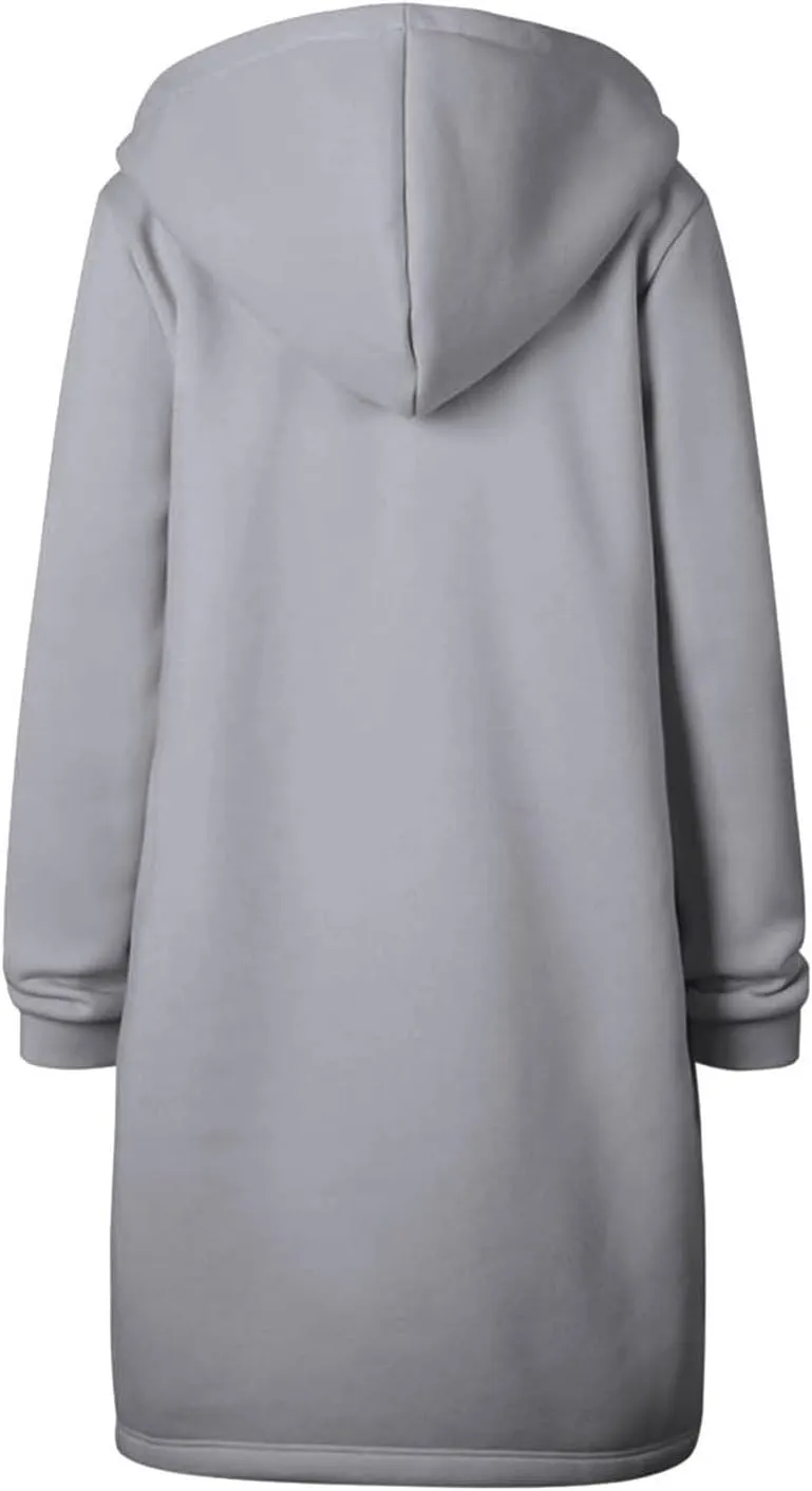 Long Sleeve Hoodies for Women Mid Length Solid Fleece Sweater Lightweight Zip Up Sweatshirts with Pockets