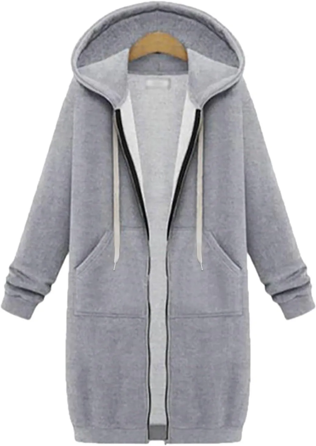 Long Sleeve Hoodies for Women Mid Length Solid Fleece Sweater Lightweight Zip Up Sweatshirts with Pockets