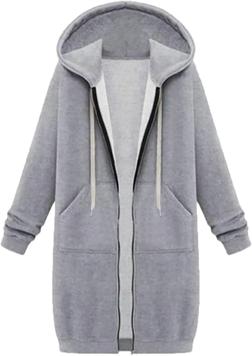 Long Sleeve Hoodies for Women Mid Length Solid Fleece Sweater Lightweight Zip Up Sweatshirts with Pockets