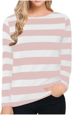 Long Sleeve Sweatshirt Crewneck Striped Colour Block Casual Pullover Top Fashion Fall Lightweight Fleece Shirt
