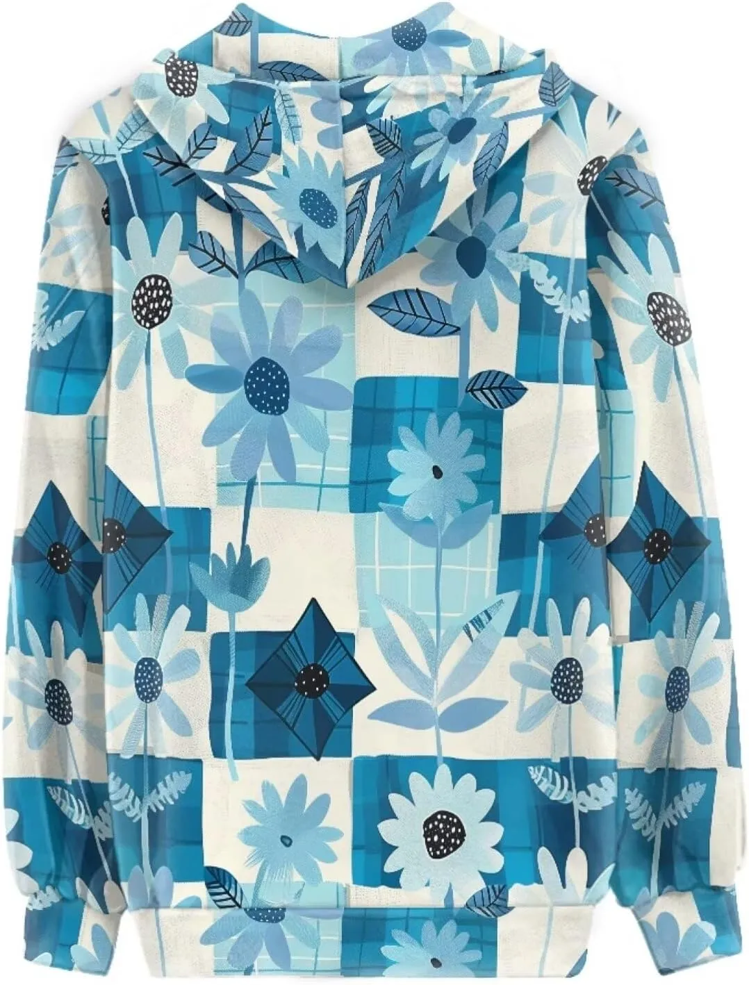 Loose Fit Women Zip Up Hoodies with Pocket Drawstring Strap Soft Plaid Floral Hoodie Lightweight Sweatshirts