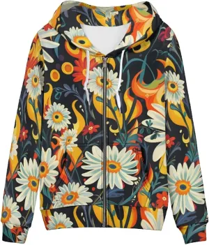 Loose Fit Women Zip Up Hoodies with Pocket Drawstring Strap Soft Plaid Floral Hoodie Lightweight Sweatshirts