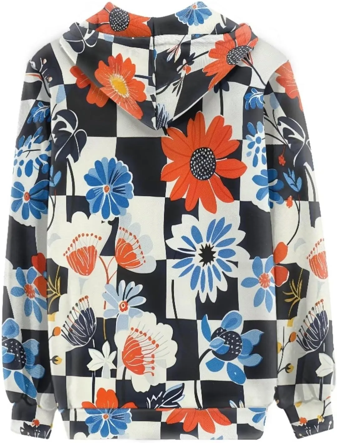 Loose Fit Women Zip Up Hoodies with Pocket Drawstring Strap Soft Plaid Floral Hoodie Lightweight Sweatshirts