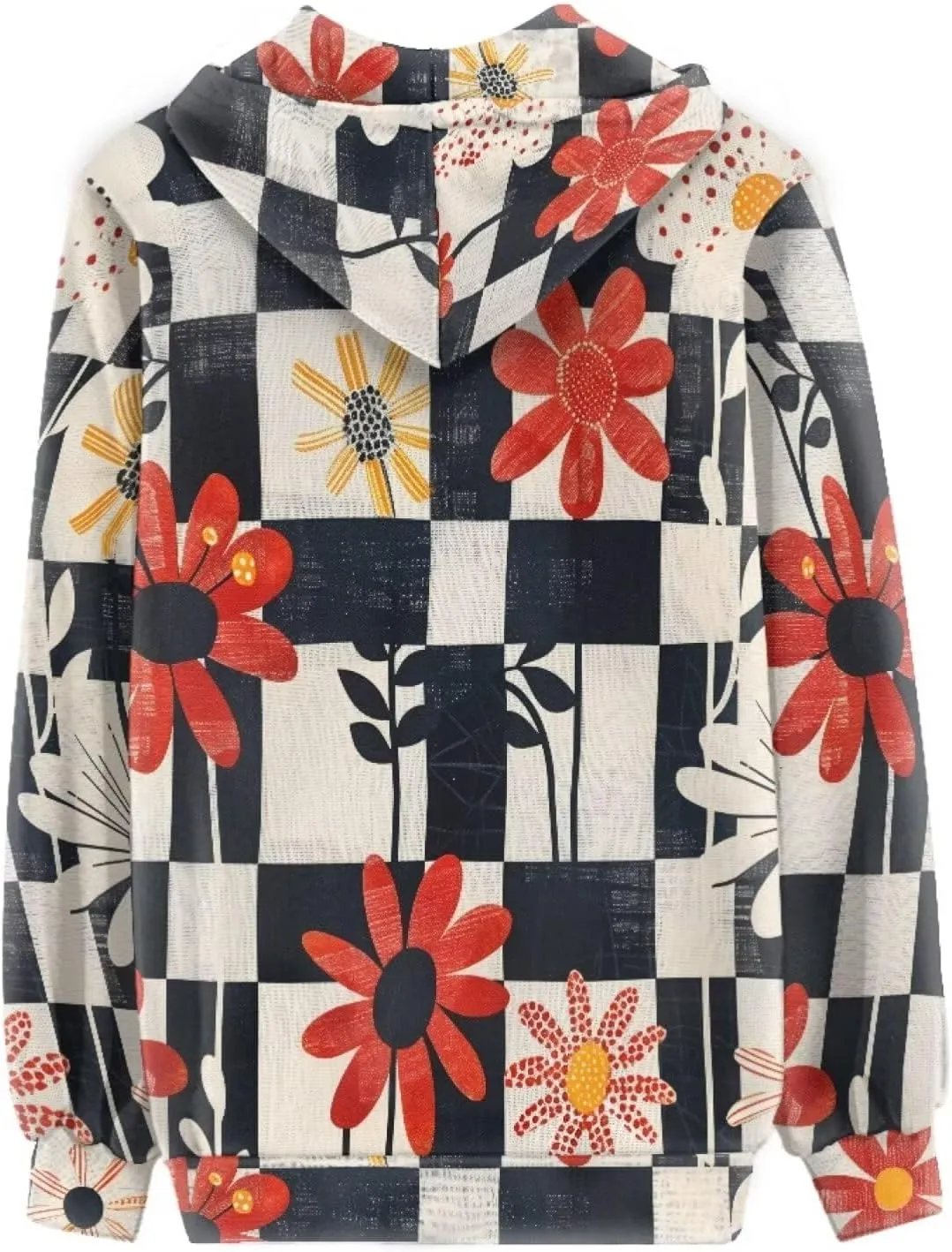 Loose Fit Women Zip Up Hoodies with Pocket Drawstring Strap Soft Plaid Floral Hoodie Lightweight Sweatshirts
