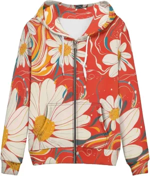 Loose Fit Women Zip Up Hoodies with Pocket Drawstring Strap Soft Plaid Floral Hoodie Lightweight Sweatshirts