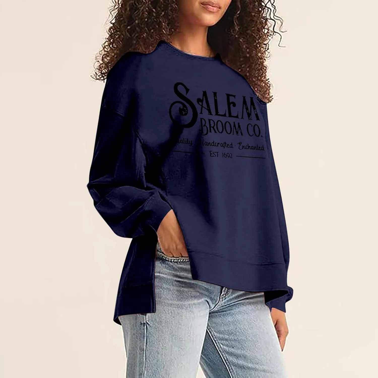 Loose Pullovers for Women Halloween Lightweight Letter Print Long Sleeve High Low Hem Sweatshirt Fall Workout Tops