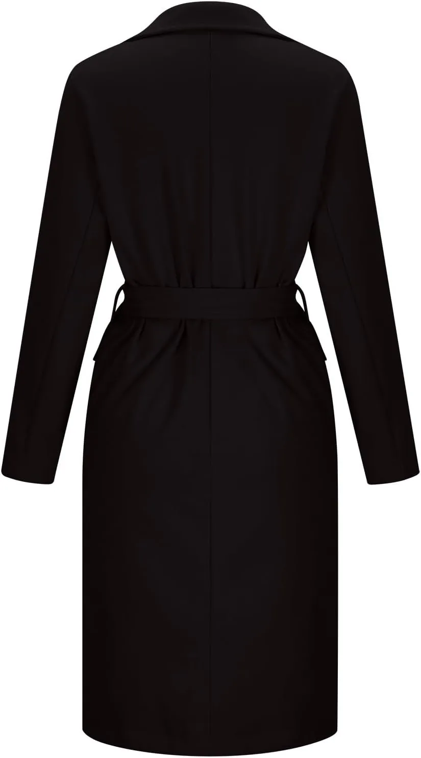maisdgop Womens Pea Coat Winter Notch Lapel Wool Coat Double Breasted Business Windbreaker Casual Long Woolen Trench Coat