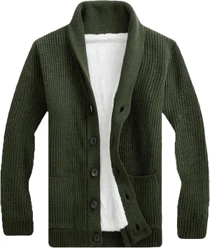 Men Button Down Wool Cardigan Slim Fit Shawl Collar Cardigans Sweater Stand Collar Button Knit Jacket