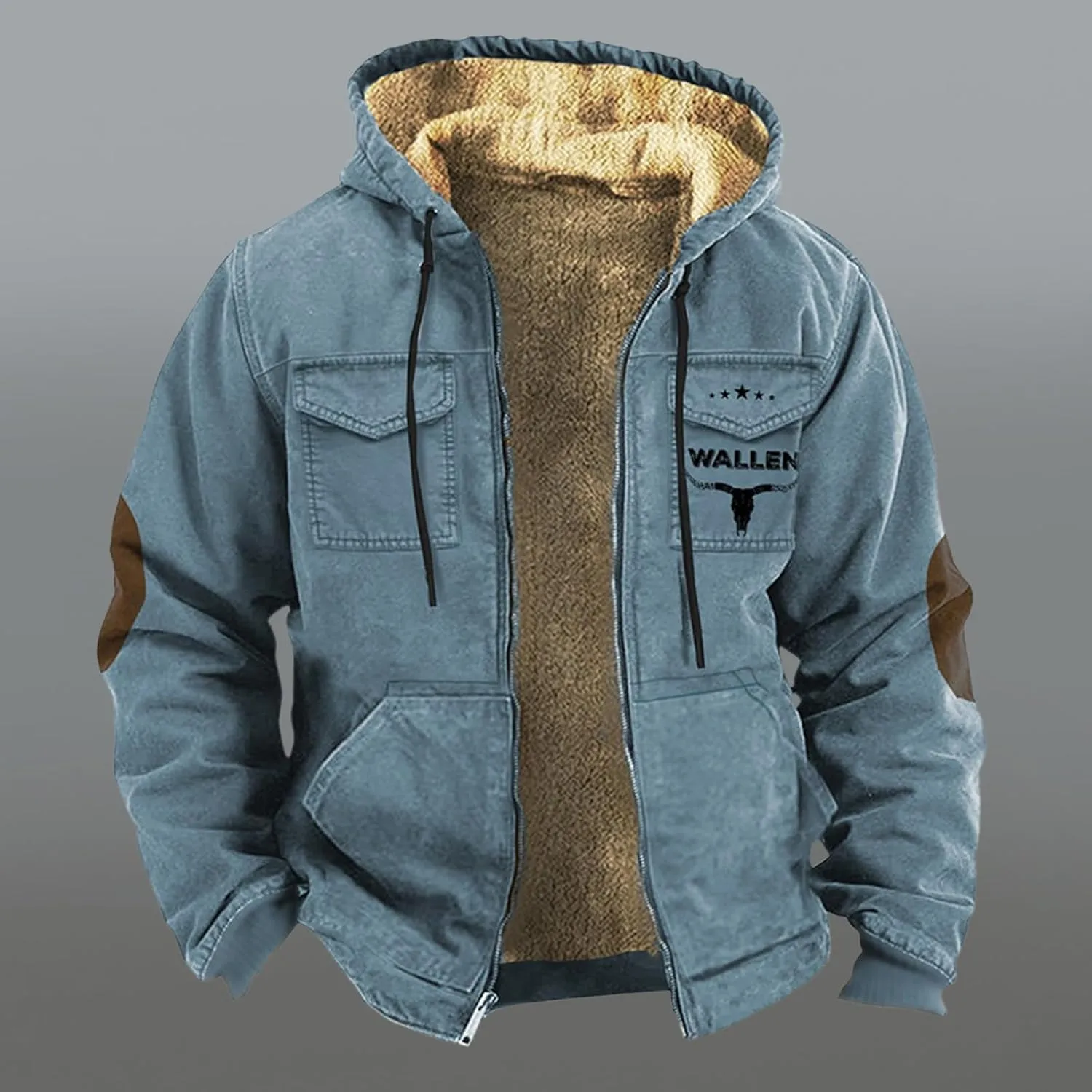 Men Fleece Lined Jackets Winter Trendy Long Sleeve Coats Zip Up Hoodies Sweatshirts Sherpa Cardigan with Pockets