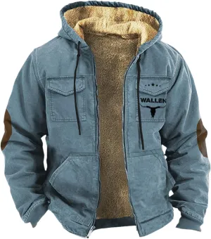 Men Fleece Lined Jackets Winter Trendy Long Sleeve Coats Zip Up Hoodies Sweatshirts Sherpa Cardigan with Pockets