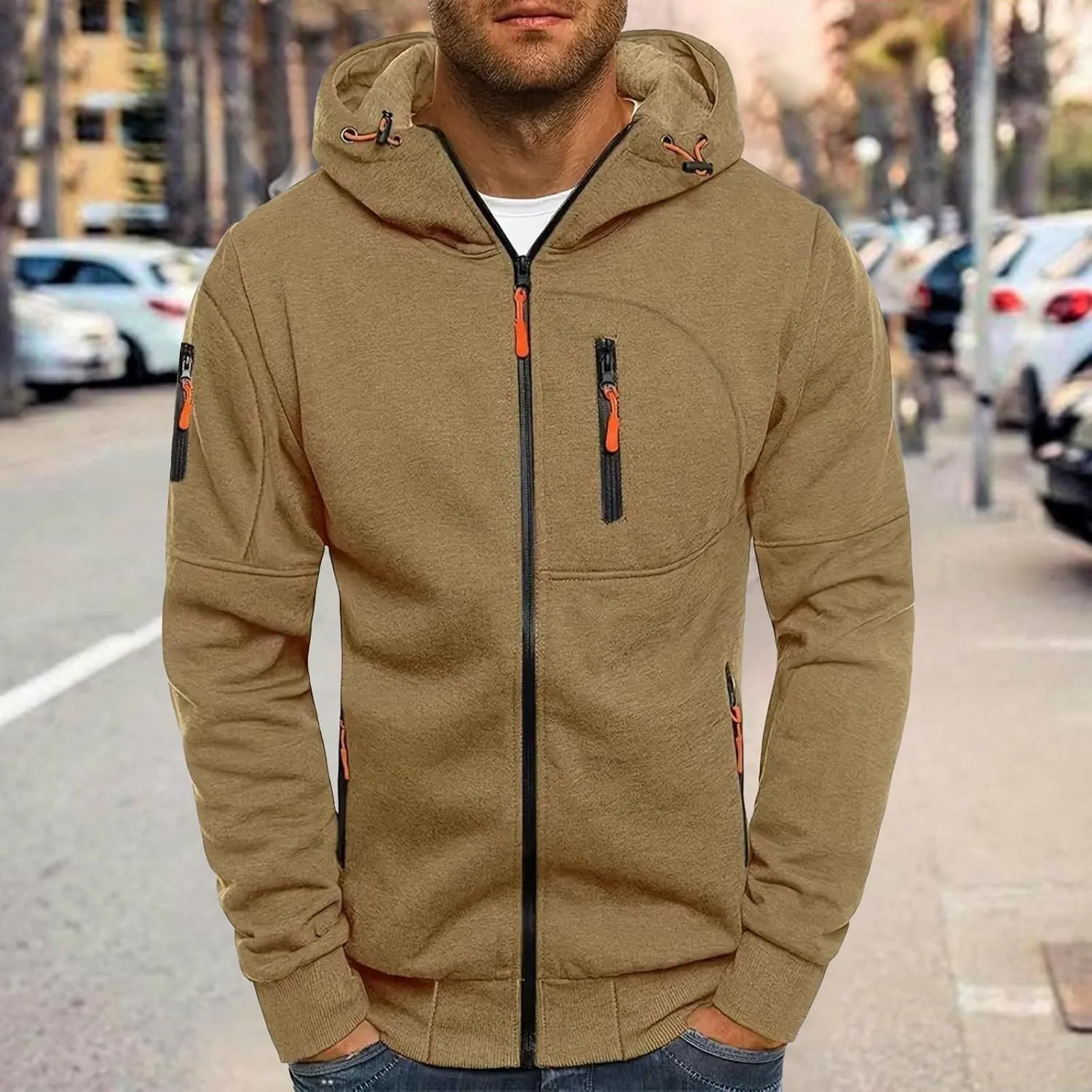Men Hoodies Casual Hoodies for Men with Zip Pockets Full Zip Long Sleeve Sweatshirt Slim Fit Gym Sports Hooded Jacket