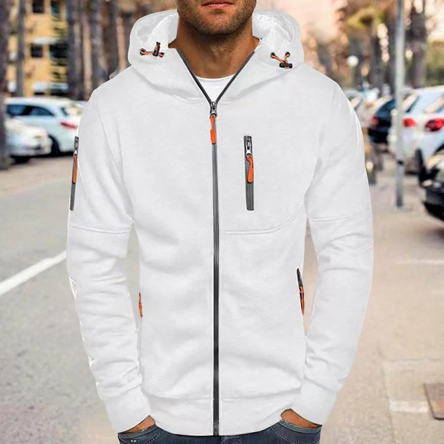 Men Hoodies Casual Hoodies for Men with Zip Pockets Full Zip Long Sleeve Sweatshirt Slim Fit Gym Sports Hooded Jacket
