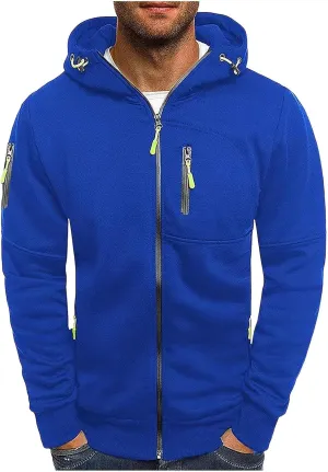 Men Hoodies Casual Hoodies for Men with Zip Pockets Full Zip Long Sleeve Sweatshirt Slim Fit Gym Sports Hooded Jacket