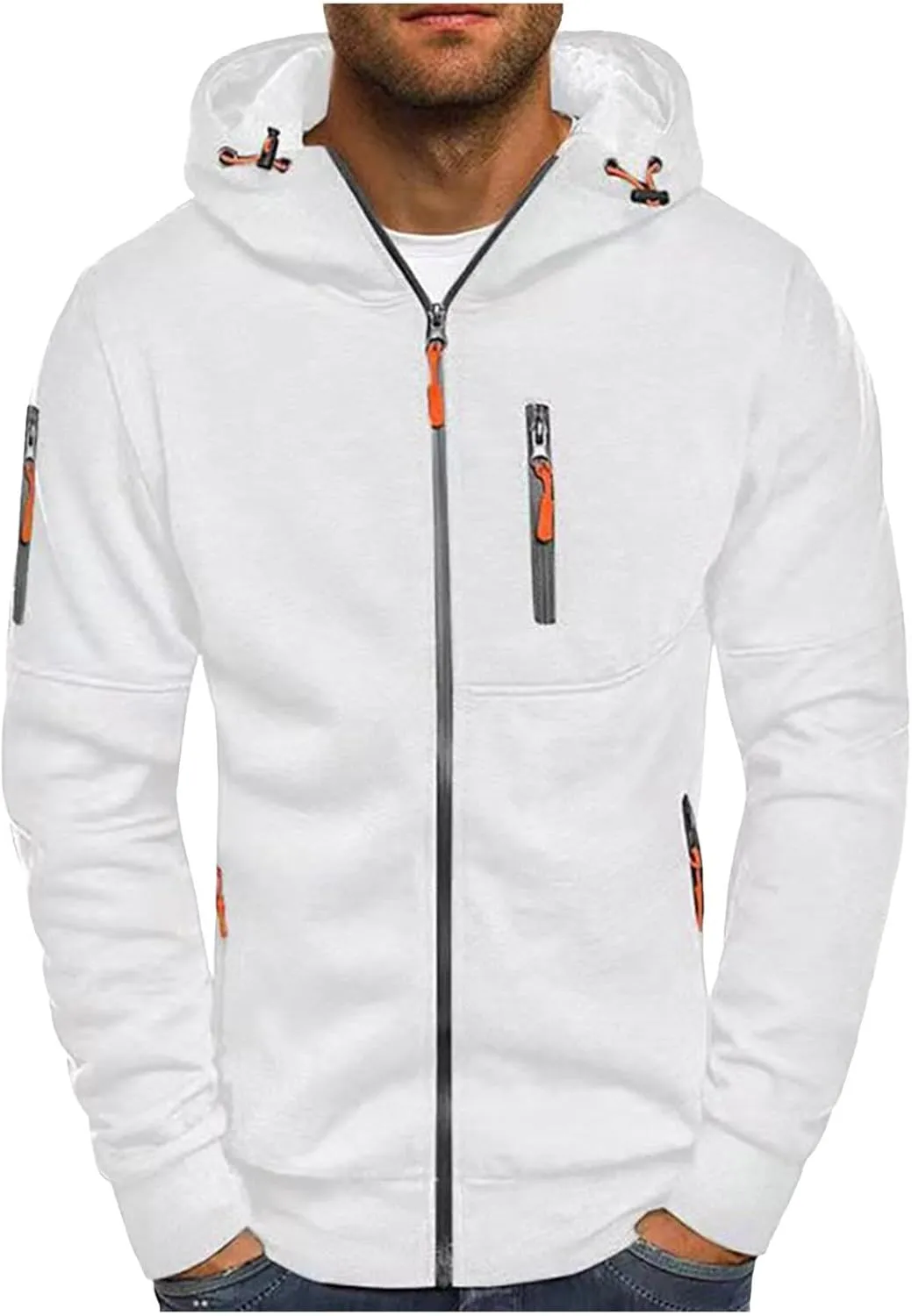 Men Hoodies Casual Hoodies for Men with Zip Pockets Full Zip Long Sleeve Sweatshirt Slim Fit Gym Sports Hooded Jacket
