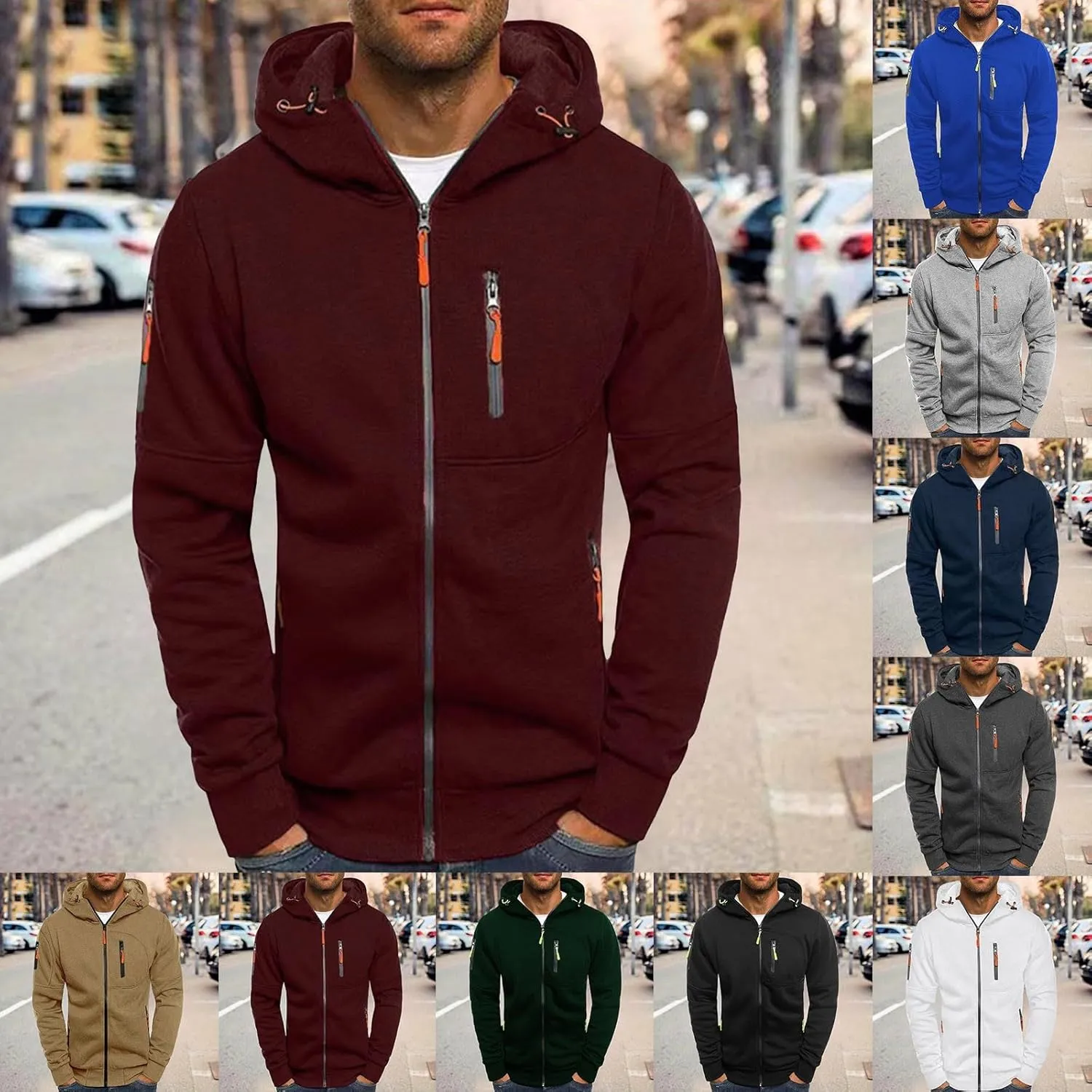 Men Hoodies Casual Hoodies for Men with Zip Pockets Full Zip Long Sleeve Sweatshirt Slim Fit Gym Sports Hooded Jacket