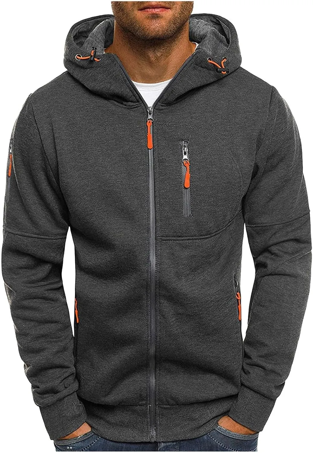Men Hoodies Casual Hoodies for Men with Zip Pockets Full Zip Long Sleeve Sweatshirt Slim Fit Gym Sports Hooded Jacket