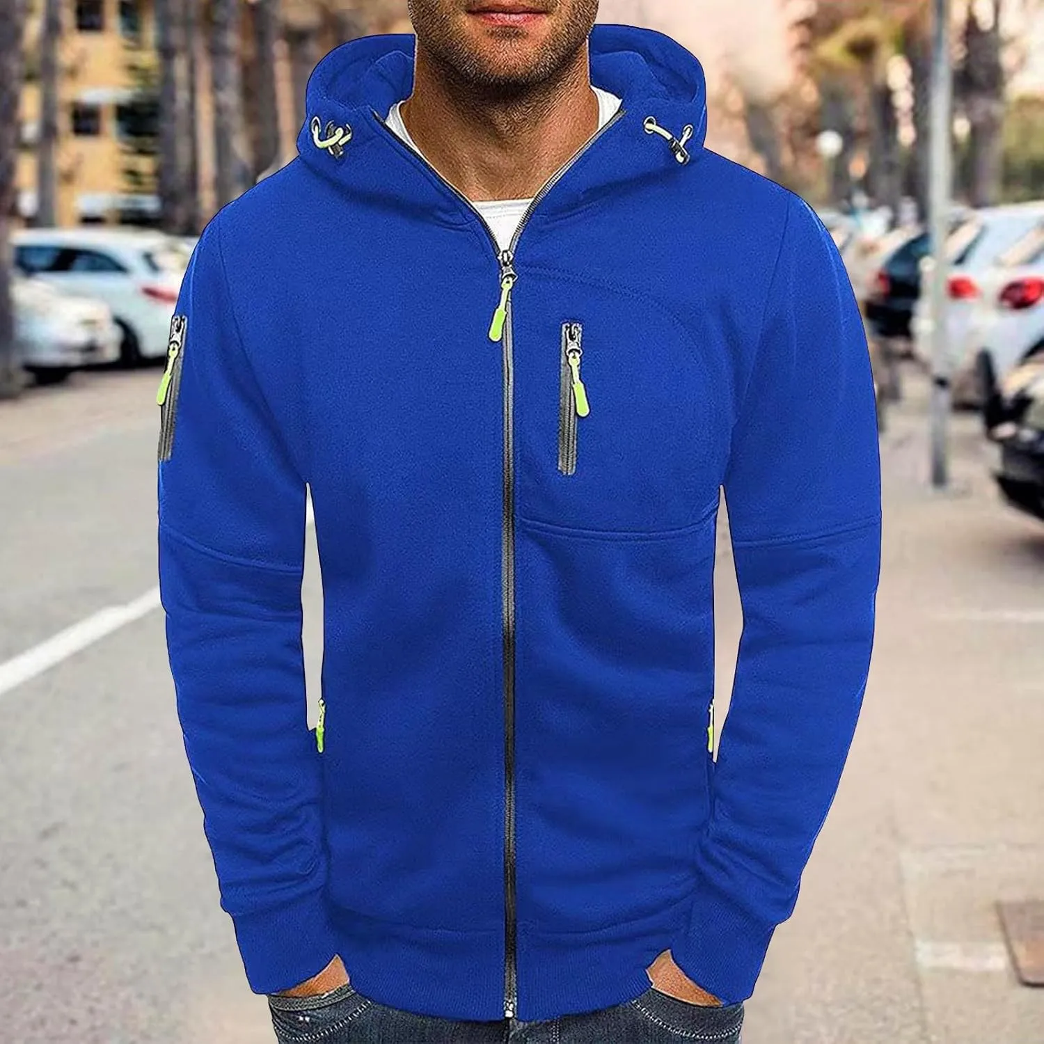Men Hoodies Casual Hoodies for Men with Zip Pockets Full Zip Long Sleeve Sweatshirt Slim Fit Gym Sports Hooded Jacket