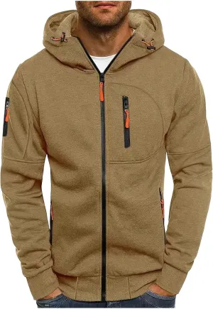 Men Hoodies Casual Hoodies for Men with Zip Pockets Full Zip Long Sleeve Sweatshirt Slim Fit Gym Sports Hooded Jacket