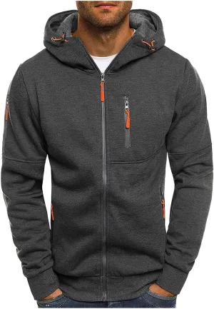 Men Hoodies Casual Hoodies for Men with Zip Pockets Full Zip Long Sleeve Sweatshirt Slim Fit Gym Sports Hooded Jacket