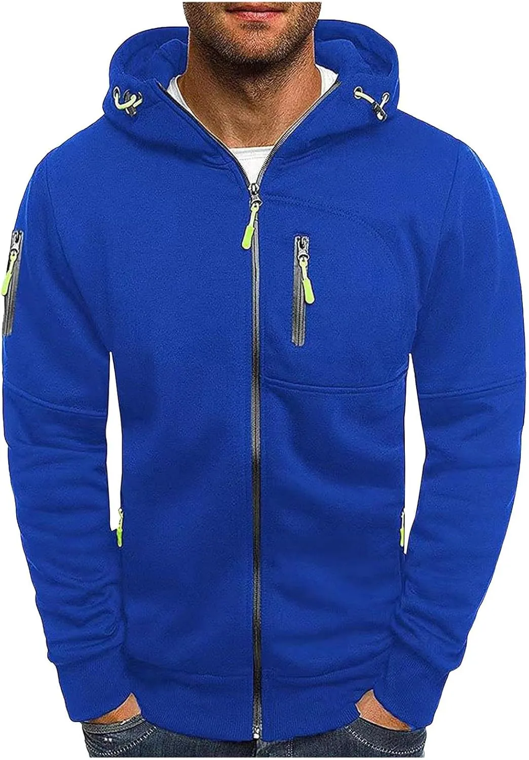 Men Hoodies Casual Hoodies for Men with Zip Pockets Full Zip Long Sleeve Sweatshirt Slim Fit Gym Sports Hooded Jacket