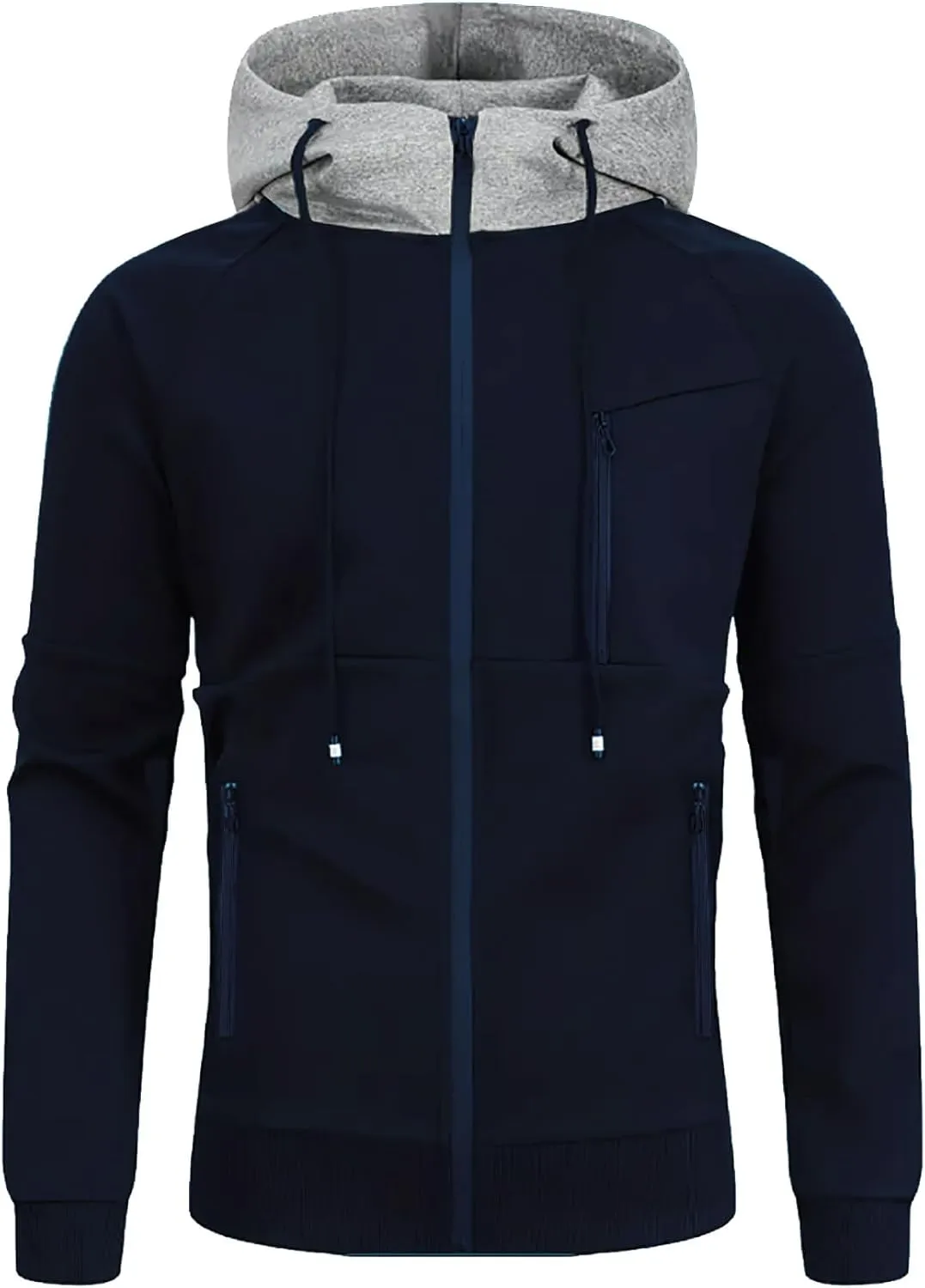 Men Hoodies Casual Hoodies for Men with Zip Pockets Full Zip Long Sleeve Sweatshirt Sports Color Block Hooded