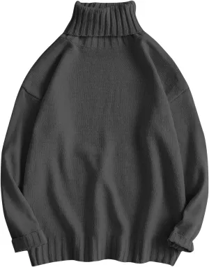 Men Turtleneck Knit Sweater Fall Winter Thick Warm Casual Loose Jumper Tops Oversize Hip Hop Drop Shoulder Sweaters