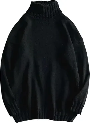 Men Turtleneck Knit Sweater Fall Winter Thick Warm Casual Loose Jumper Tops Oversize Hip Hop Drop Shoulder Sweaters