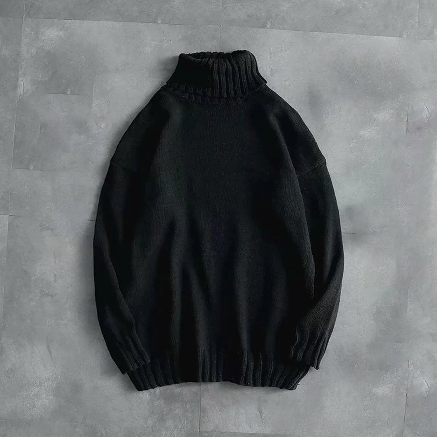 Men Turtleneck Knit Sweater Fall Winter Thick Warm Casual Loose Jumper Tops Oversize Hip Hop Drop Shoulder Sweaters