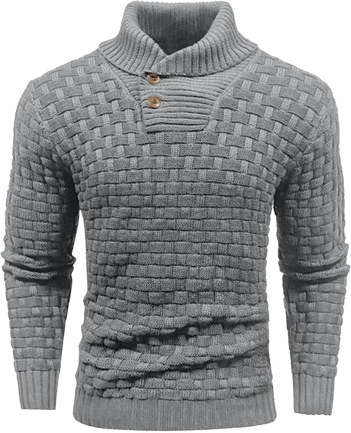Men Turtleneck Sweater Fashion Twisted Knit Jacquard Button up Stand Collar Pullover Fall Winter Long Sleeves Tops